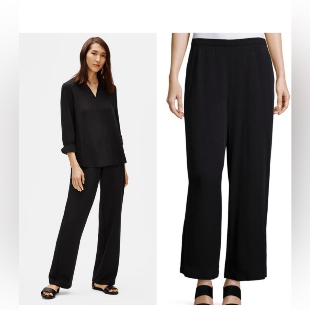 Large Eileen Fisher wide leg tencel blend gauze pants black